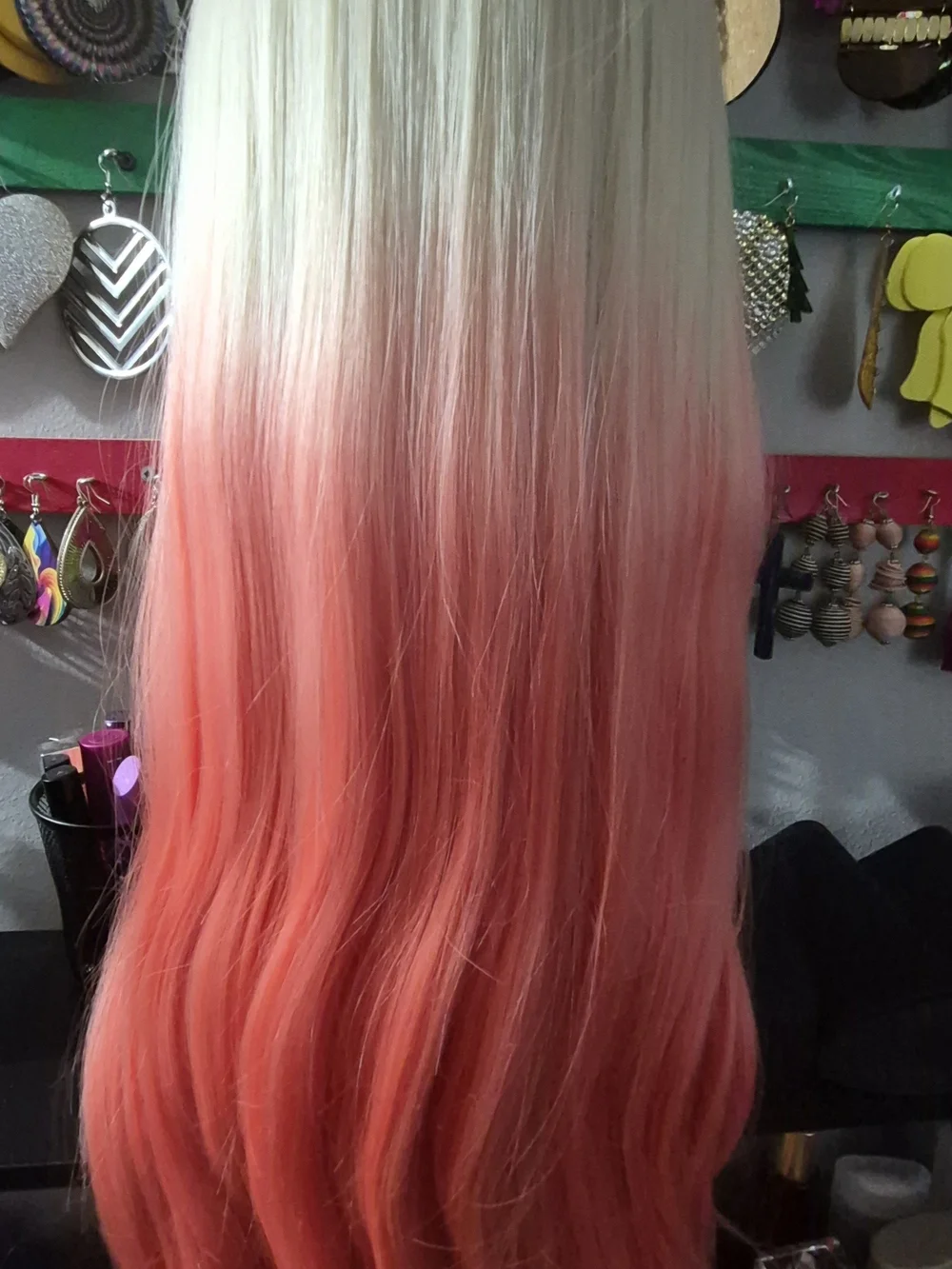 Blonde to Coral Ombre Long Straight Wig - Women Hair